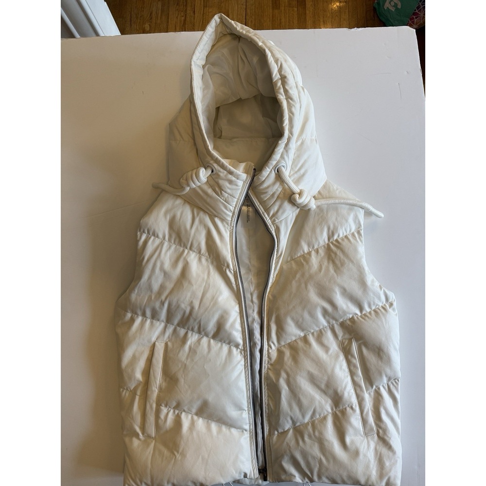 TCEC White Faux Leather Hooded Vest Chevron Quilted - Picture 9 of 14